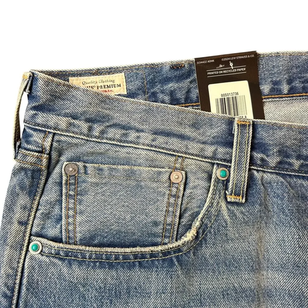 Levi's Selvedge 501 Blue Jean Turquoise Rivet Distressed Mens 40 x 32 Straight